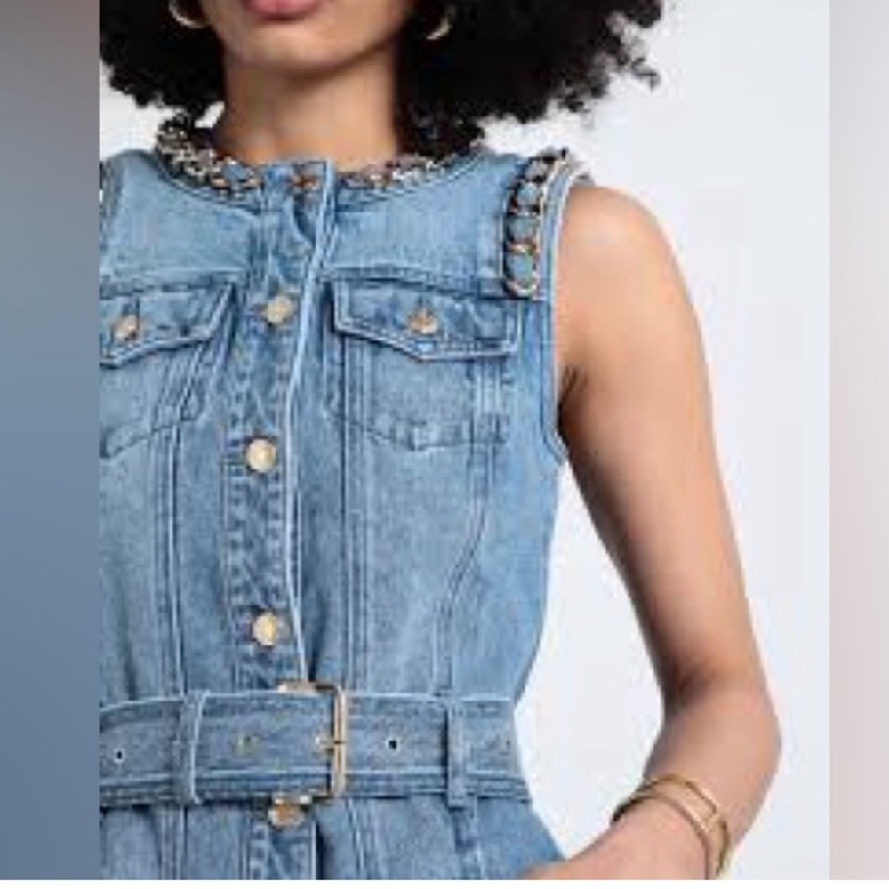Michael Kors Denim Sleeveless Dress with Gold Chain Neck Details - Picture 3 of 4